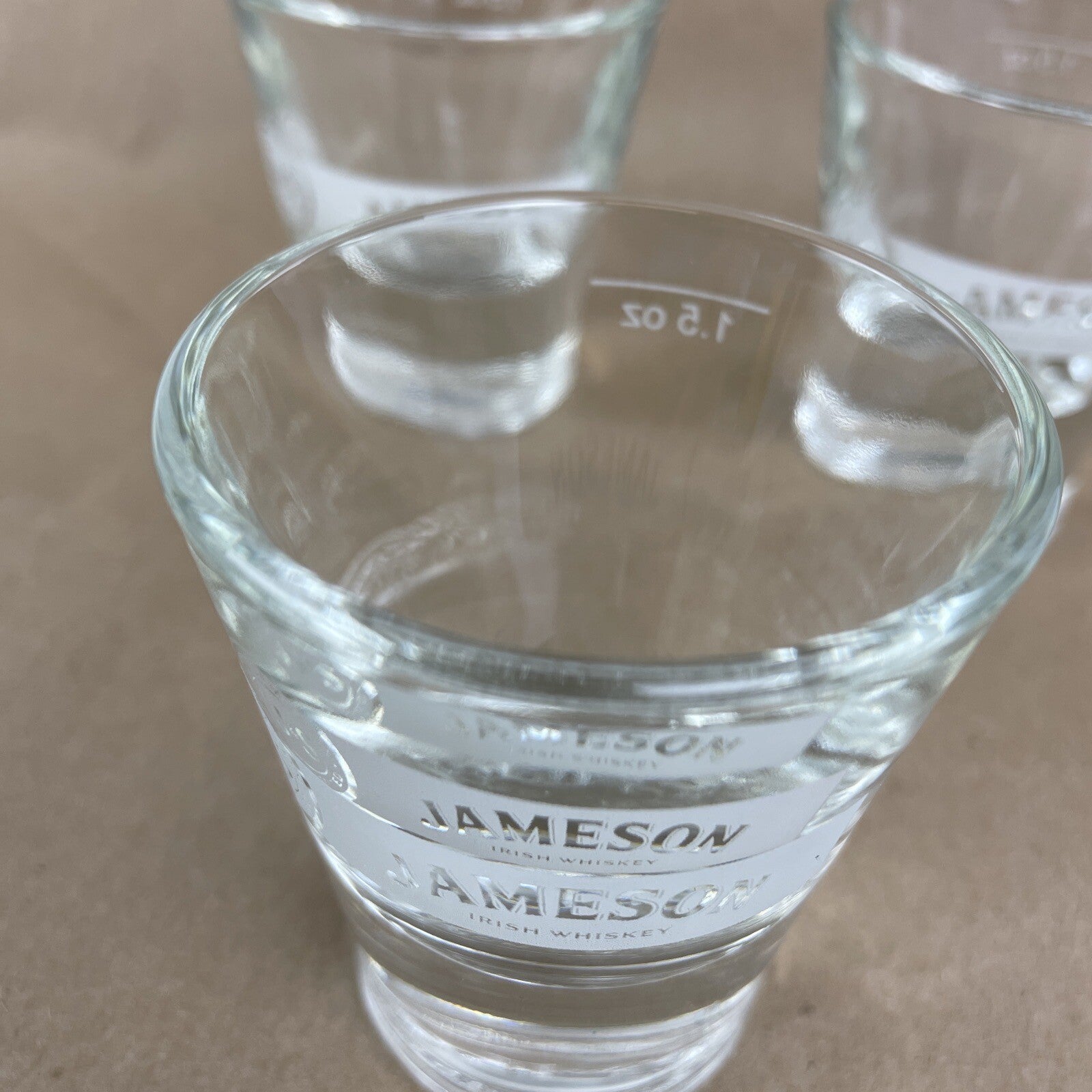 3 x Jameson Irish Whiskey JJ&S Etched Logo Heavy Bottom Shot Glasses 1.5 oz Lot