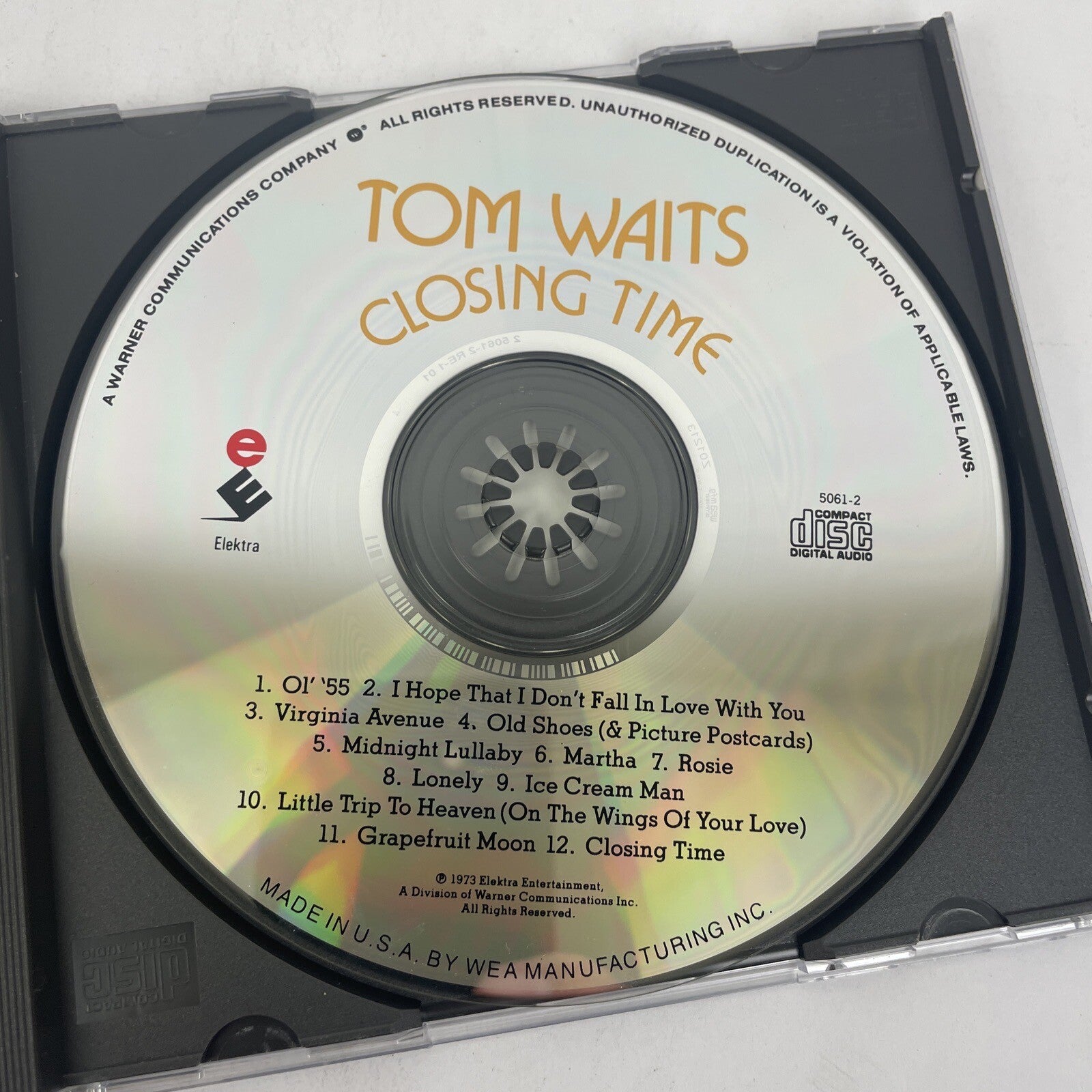 Tom Waits : Closing Time (Digital Audio CD 1989) Electra Entertainment - UVW