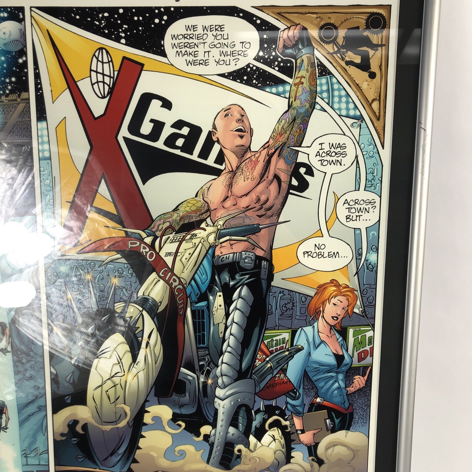 Adam Kubert 32" x 22" FRAMED Original Art Poster X-Games Carey Hart Motocross