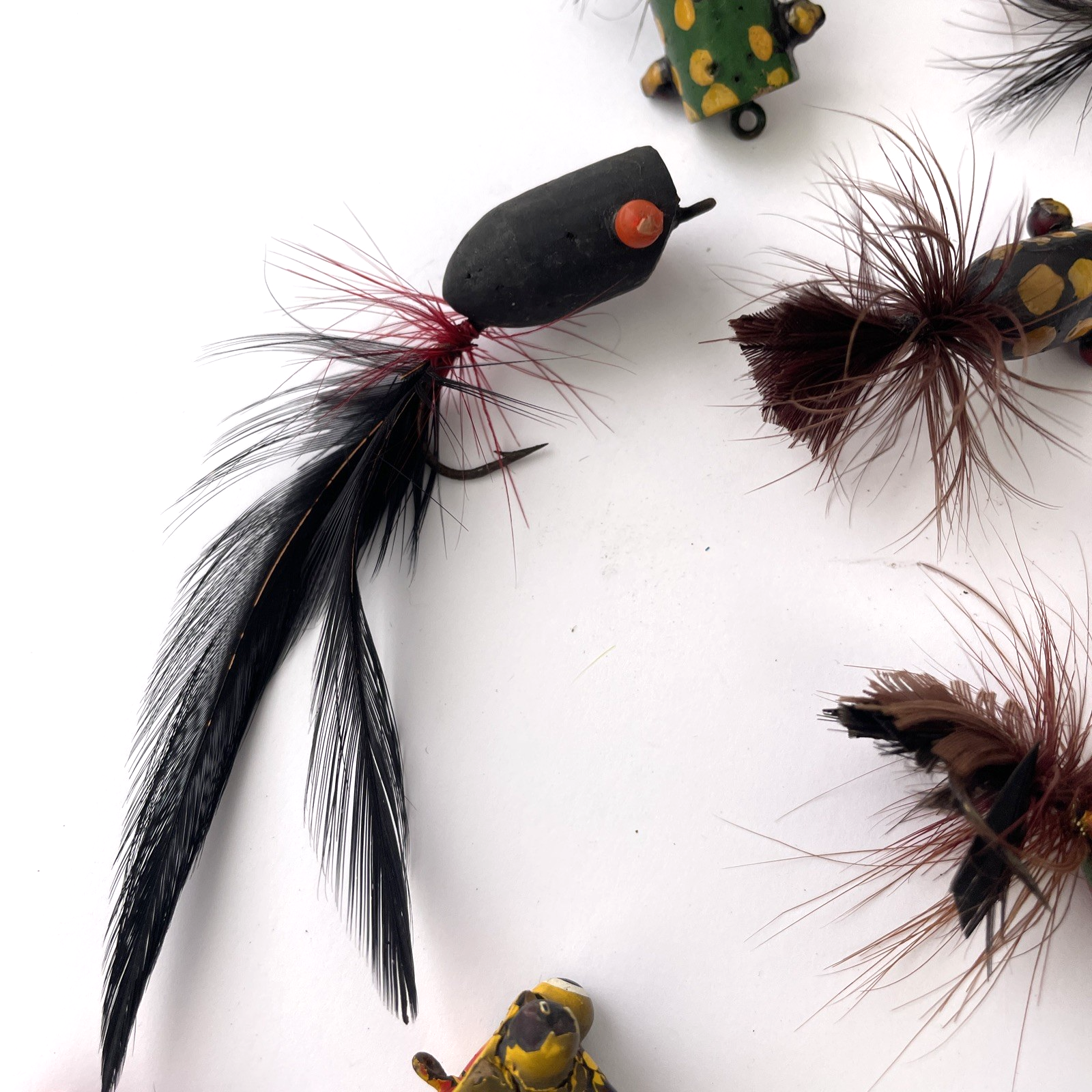 Vintage Lot Wooden Top Water Fishing Lures Flies Fly Fishing Folk Art Hand Made