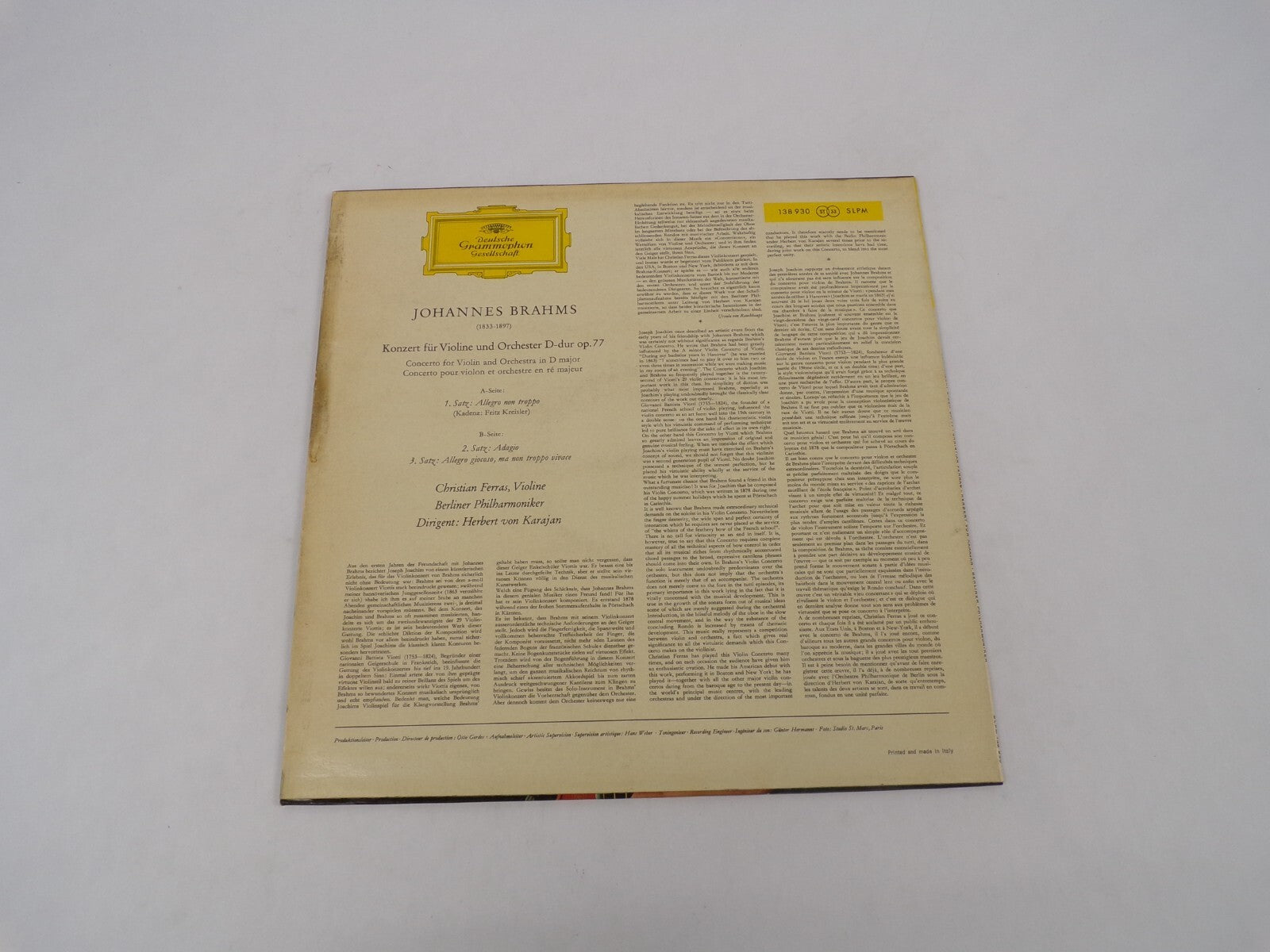 Brahms Violonkonzert In D-Dur Christian Ferras Herbert Von Karajan Vinyl Record
