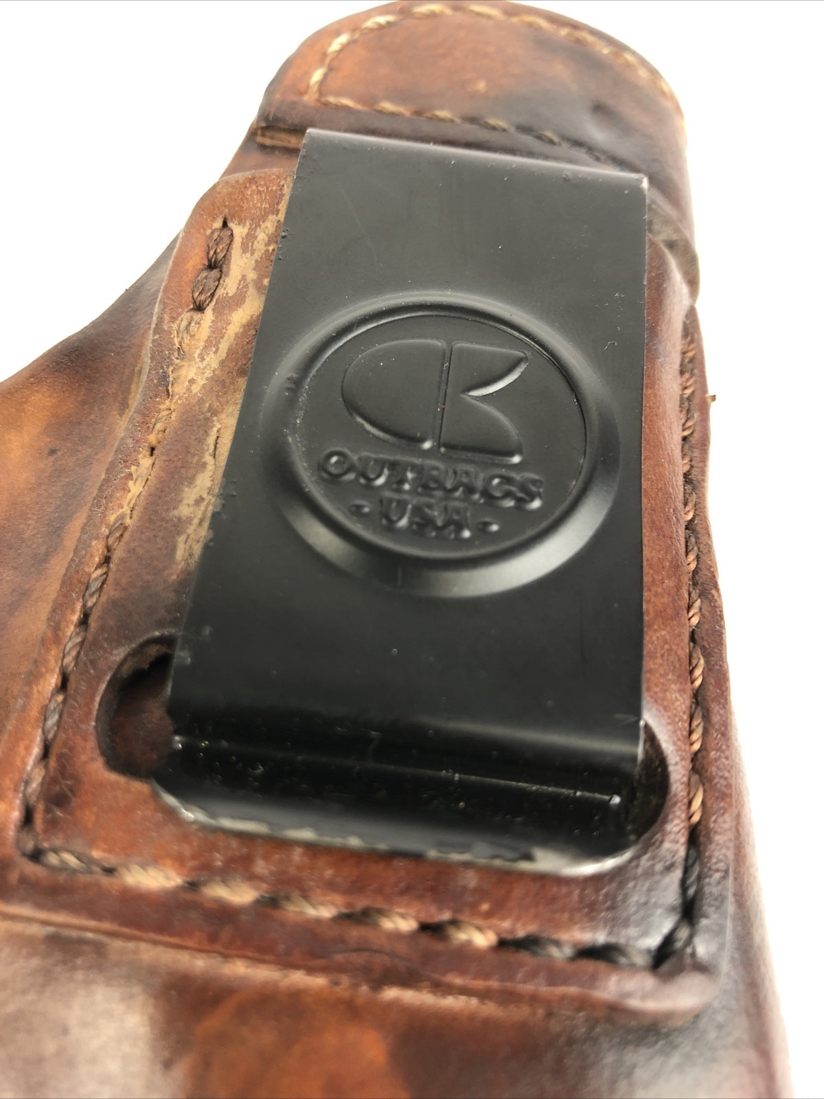 Vintage Outback Leather Pistol Holster w Metal Belt Clip - LOOK