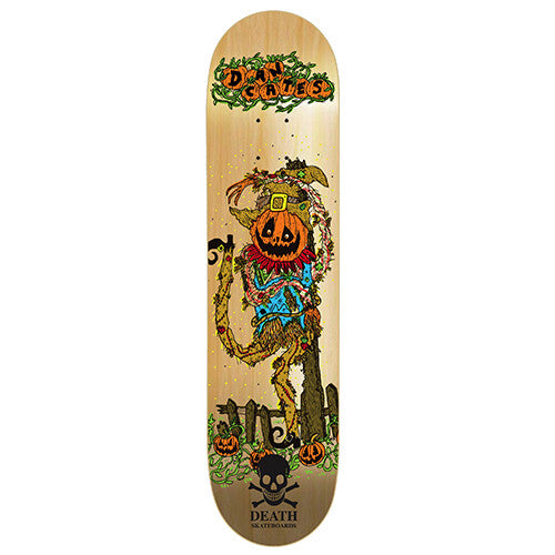 Death Skateboards Dan Cates Pumpkin Pro 8.25-inch skateboard deck with grip tape and signature Pumpkin graphic.