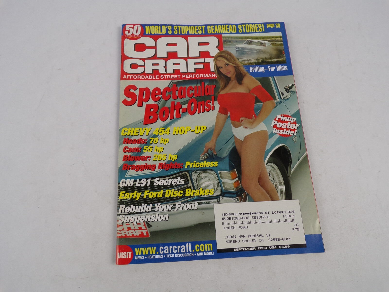 September 2003 Car Craft Spectacular Bolt Ons! Chevy 454 Hop Up GM LS1 Secrets