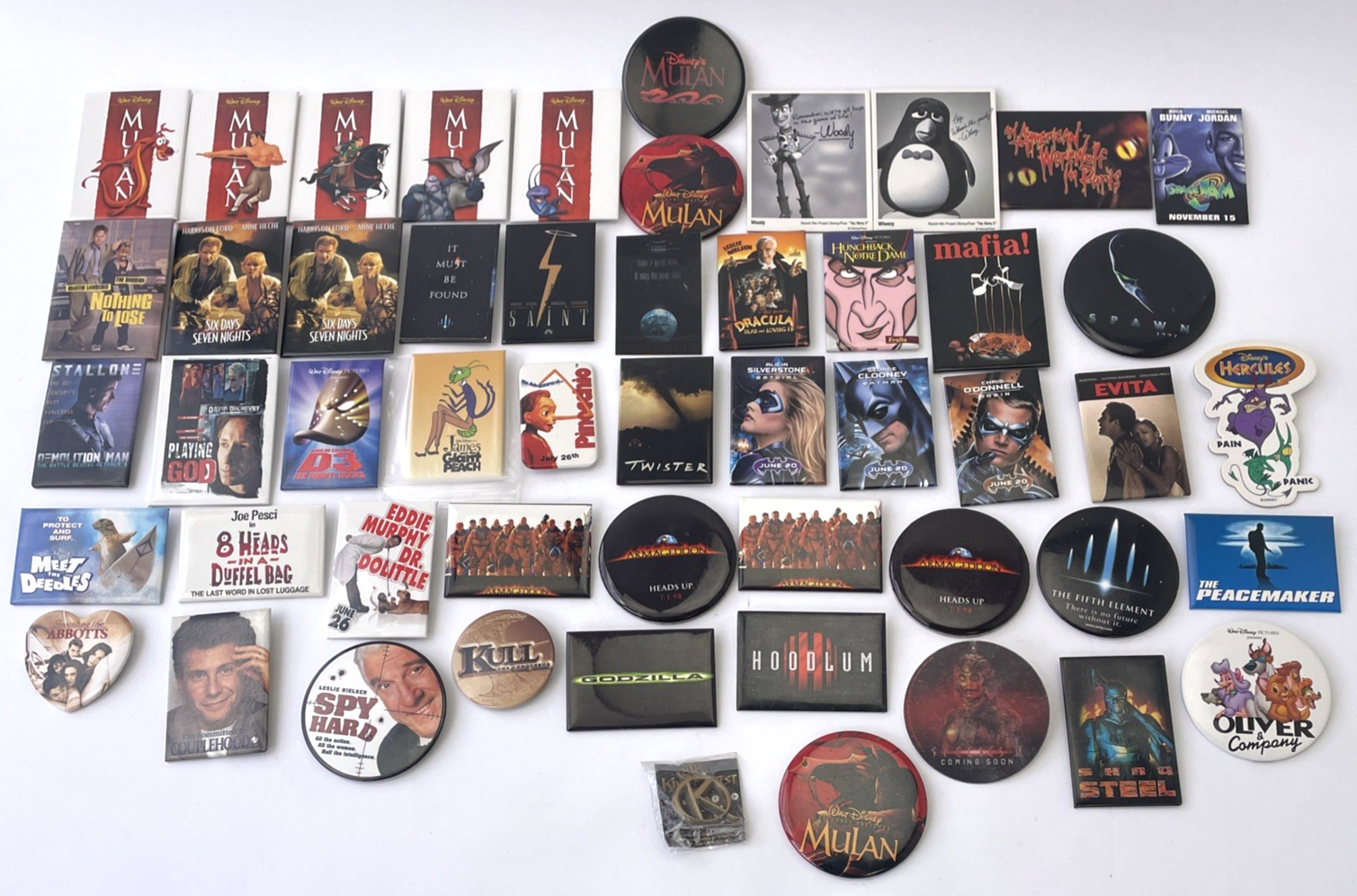 VINTAGE MOVIE PROMO BUTTON LOT of 52 PROMOTIONAL PIN BACK TV FILM Hollywood Swag