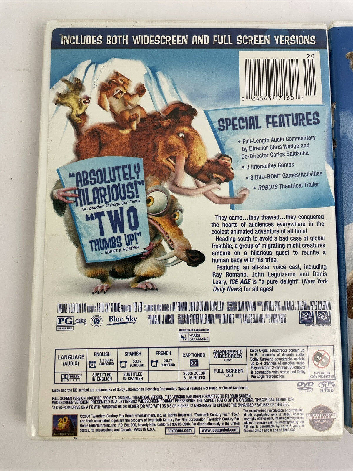 Lot of 2 x DREAMWORKS Ice Age Movies ICE AGE, ICE AGE - Dawn of the Dinosaurs