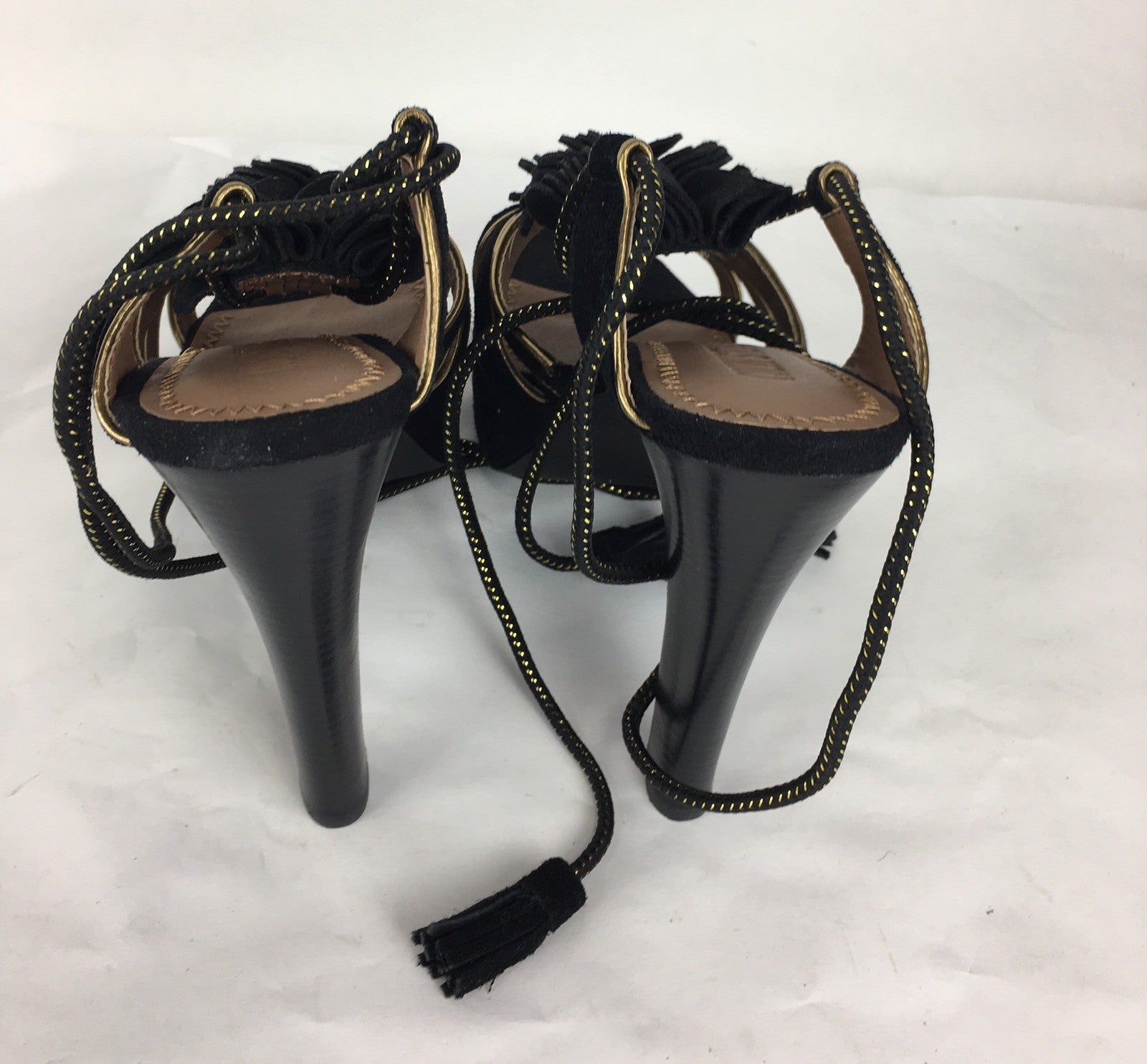 COLIN STUART Black Leather Lace Up Leg Size 8 High Heels Platform