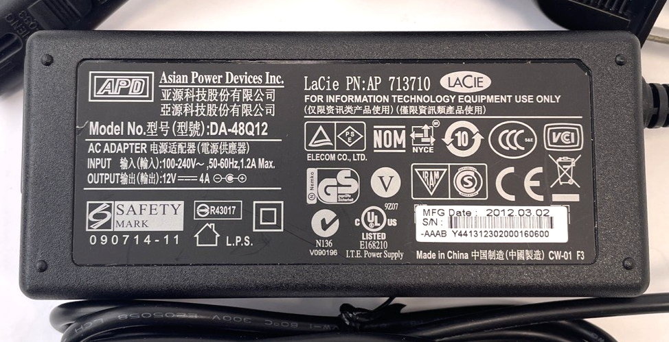 Genuine OEM APD AC Adapter DA-48Q12 12V 4A 48W Power Supply Charger          A00