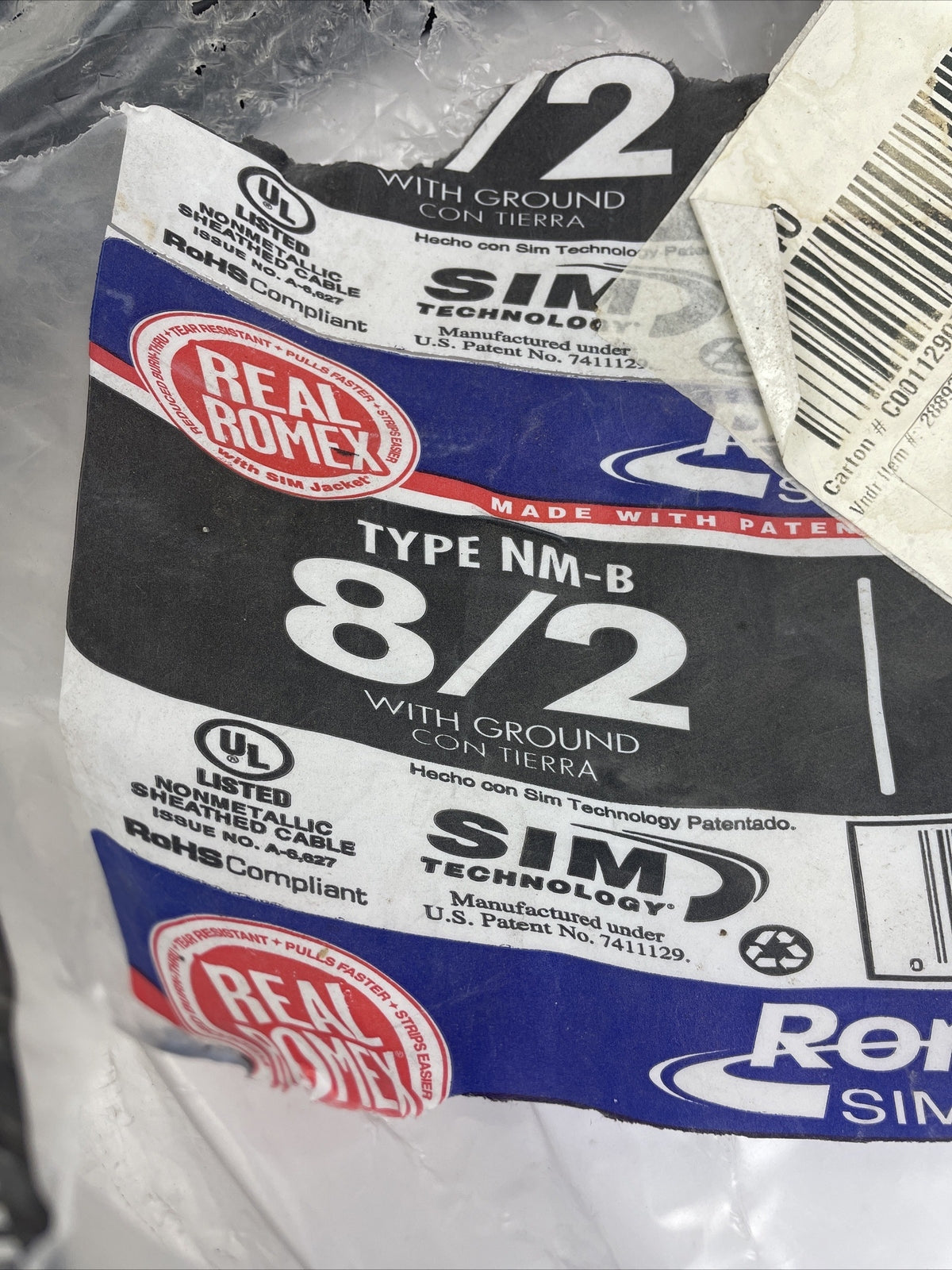Romex 6 LBS.. 8/2 Stranded Black NMW/G Electrical Wire 28893602 Romex -  32 FT