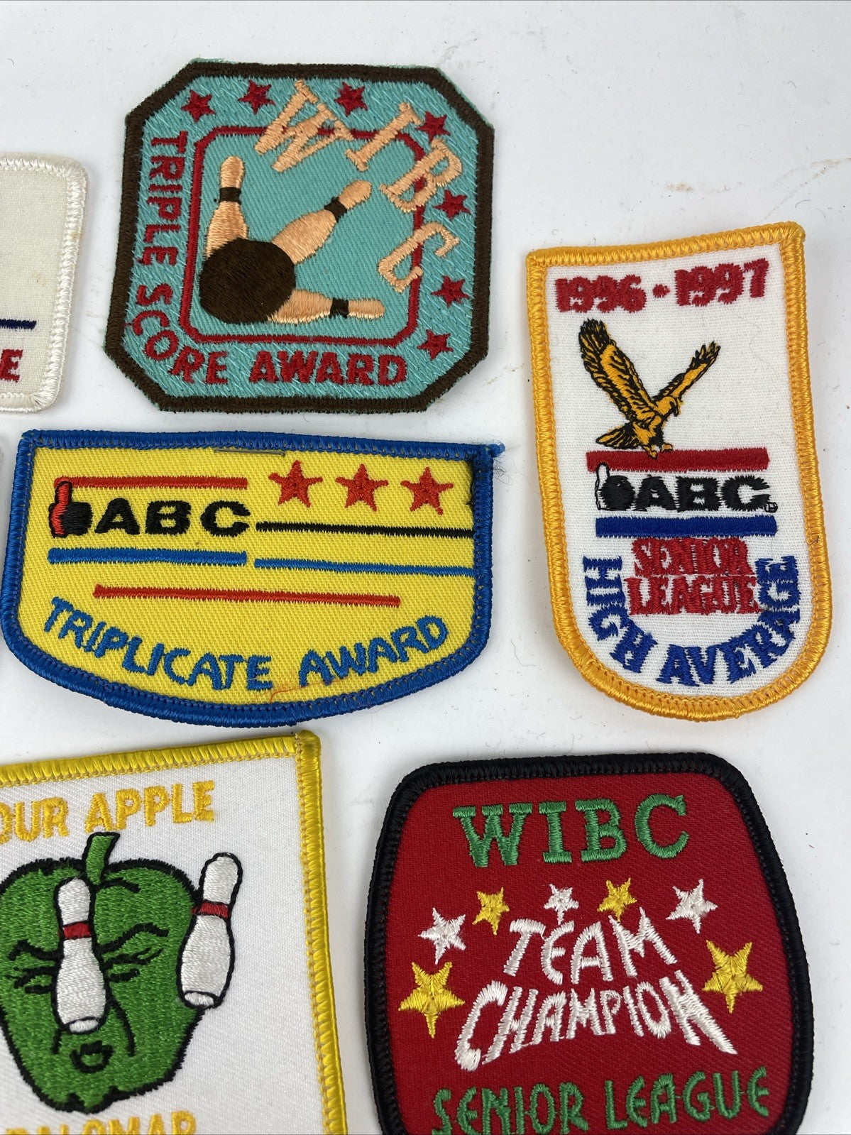 Lot Of 14 Vintage Bowling Patches Split ABC WIBC Sour Apple Bowling Association