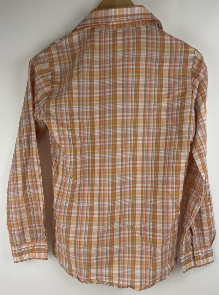 Vintage 70s Ely Glad Rags Long Sleeve Button Sz 7/8 Orange Plaid Western Styles