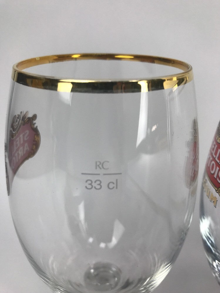 Stella Artois Beer Chalice 33CL 2 Gold Rimmed | Belgium Script | NEW