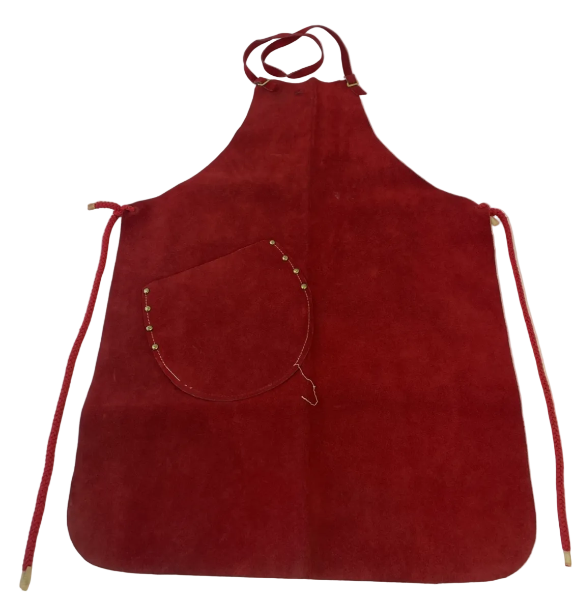 Hand Made Red Suede Leather Cooking Working Welding Apron with Pocket - LOOK