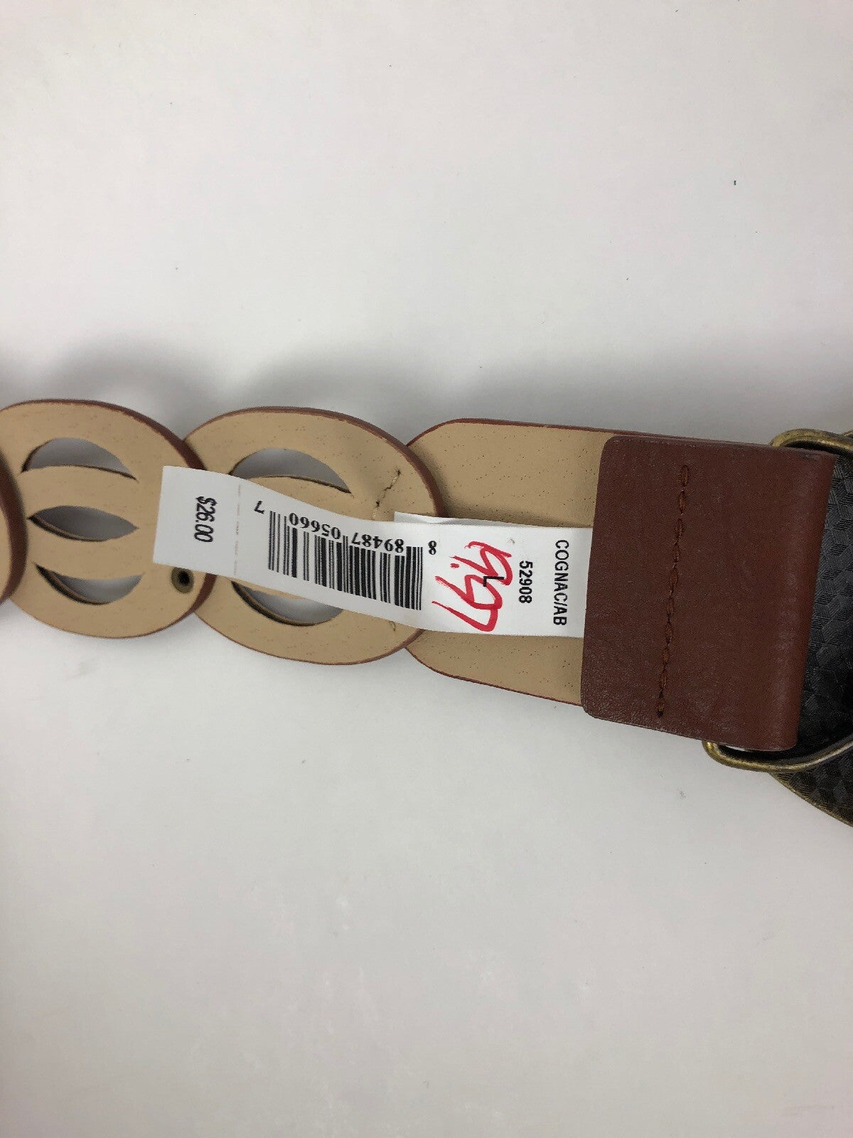 COGNAC/AB brown oval stud & cut out detail metal buckle Belt Size L 41” FSTSHP
