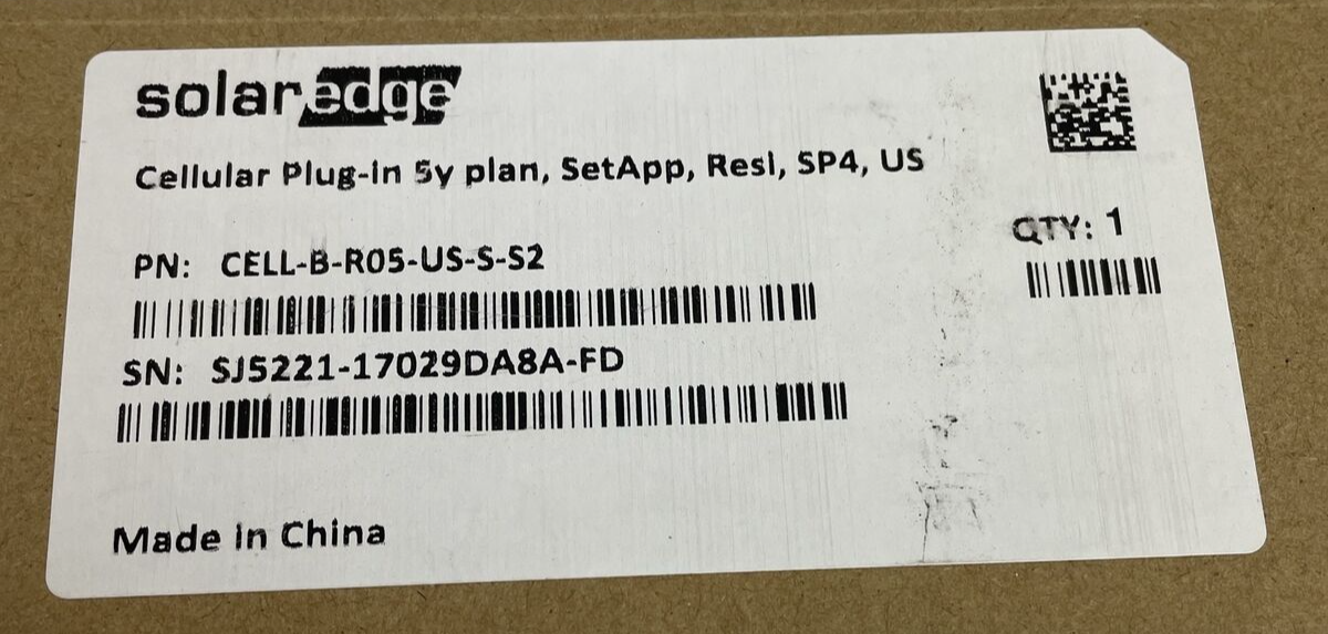 Solaredge CELL-B-R05-US-S-S2 Residential Cellular Plug - LOOK