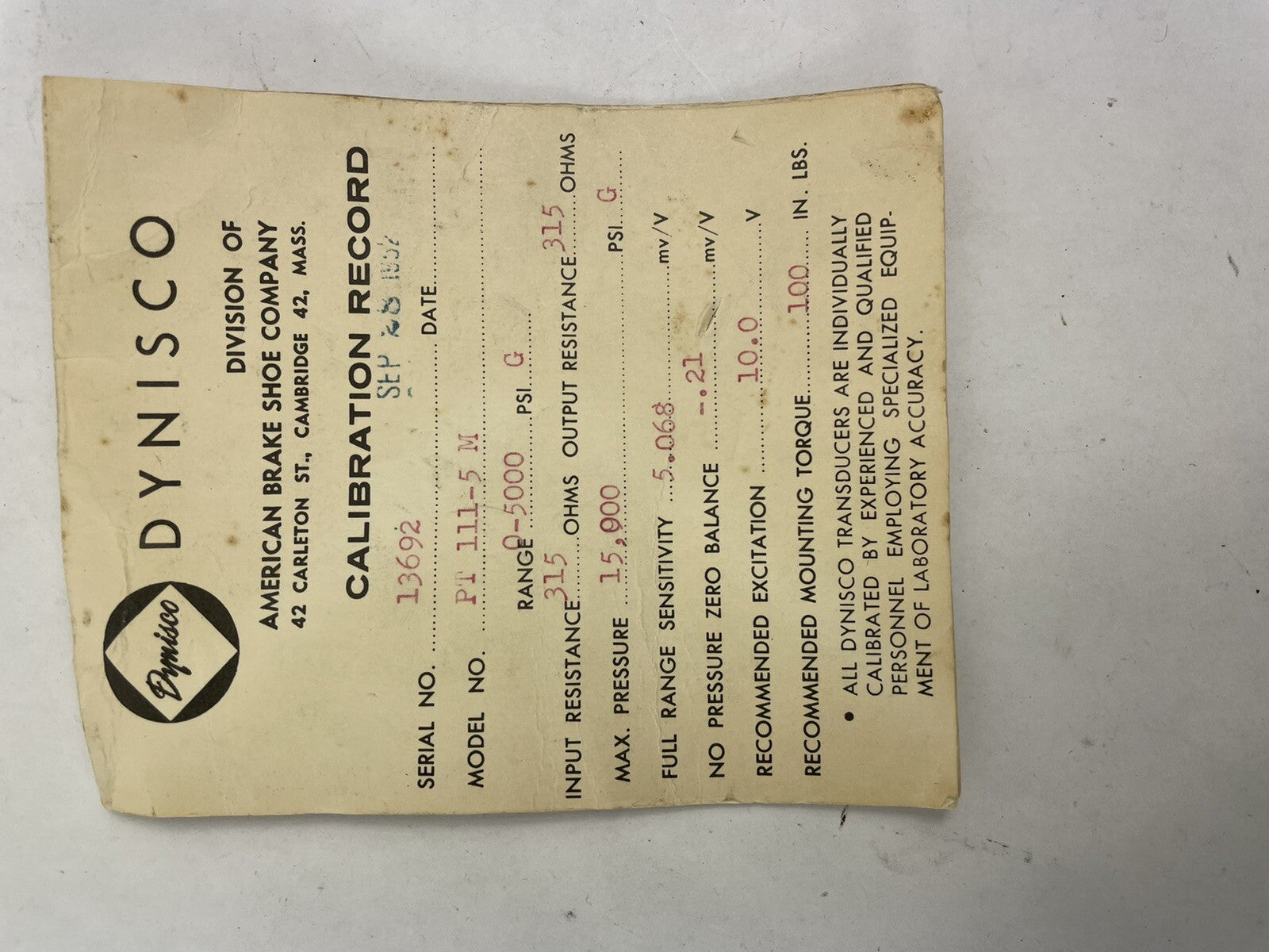 Dynisco Model PT-111-5 M Transducer 