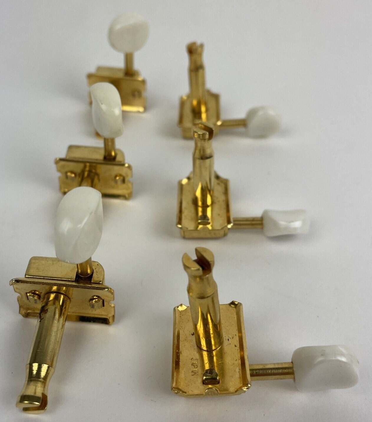 Lot of 6 x Guitar Tuning Machine Heads Faux White Pearl Brass / Gold Japan Made
