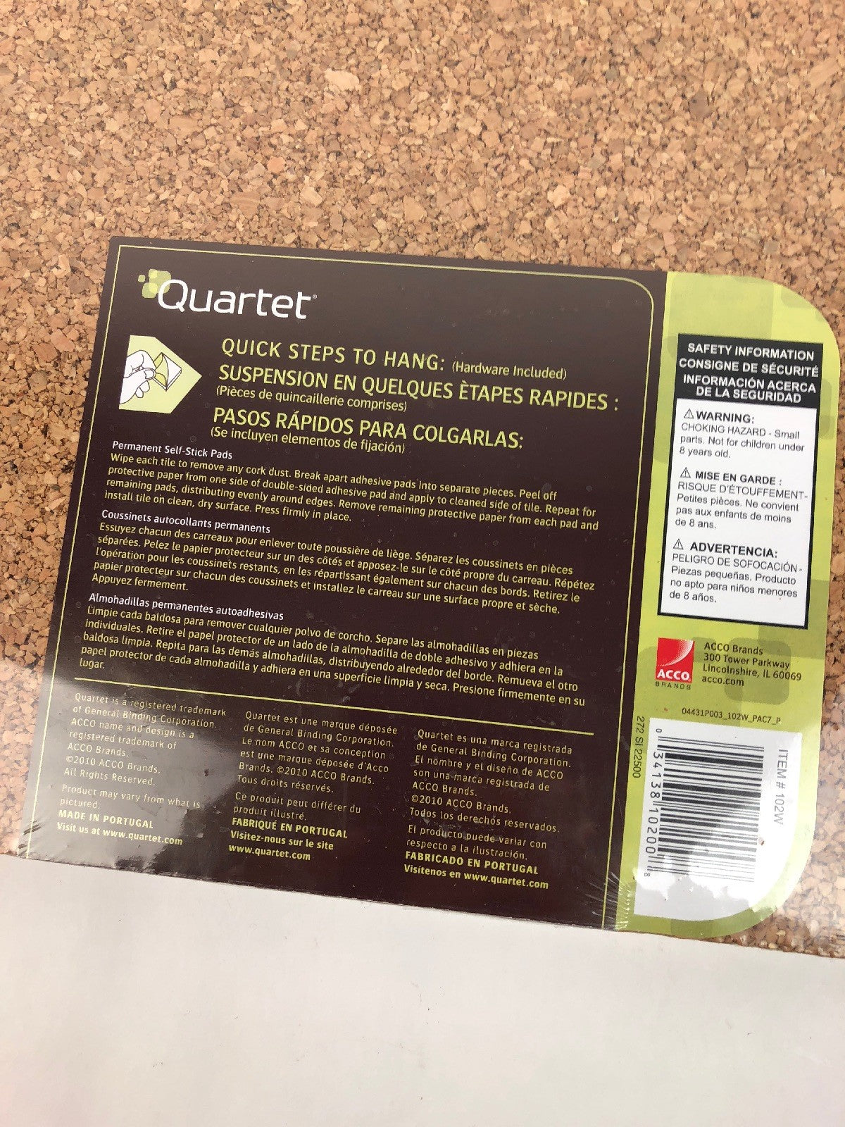 Quartet Cork Tile Or Roll Bulletin Board - Cork Surface 4 Pc 12” x 12” W Hrdwre