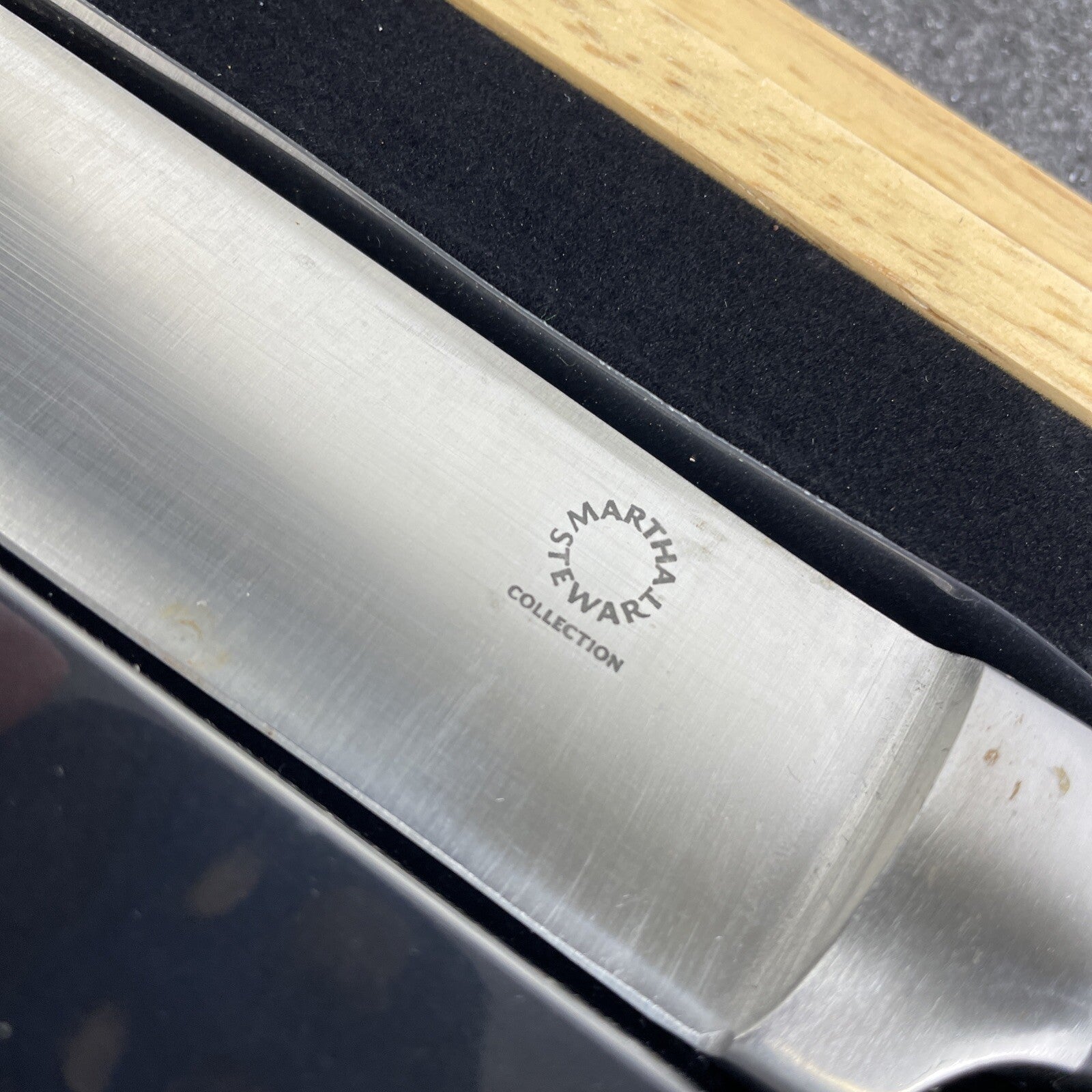 Martha Stewart 2 pc set with 8" Santoku Knife & Carving Fork w Wood Case - LOOK