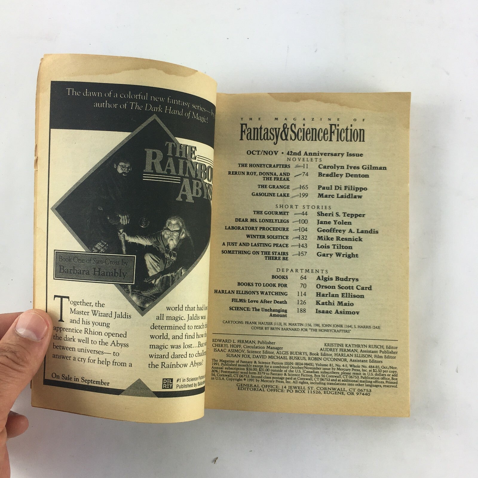 November Fantasy&Science Fiction Magazine Bradley Denton Jane Yolen Mike Resnick