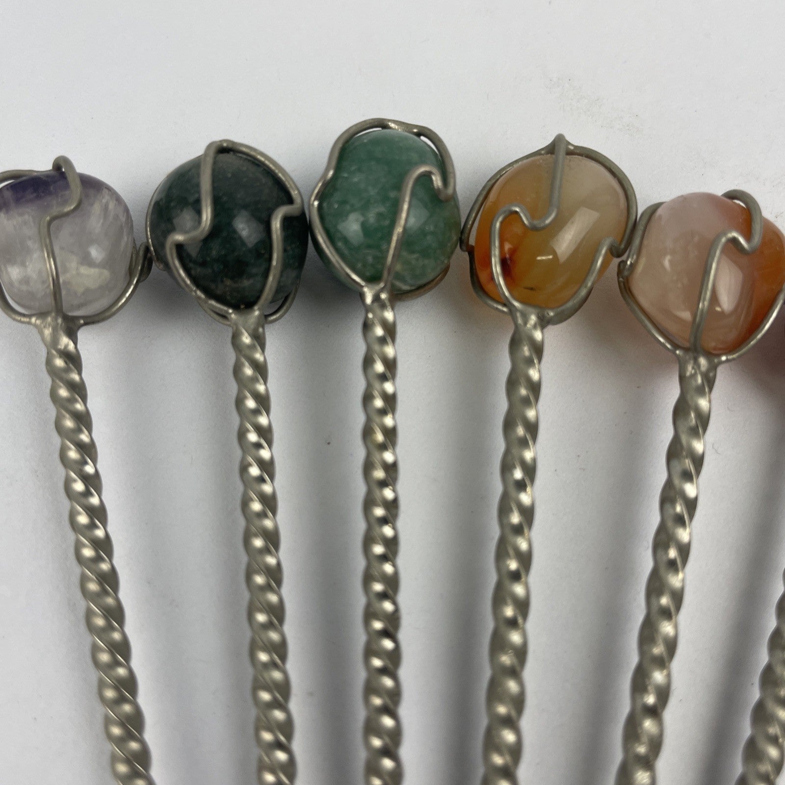 Vintage POLISHED AGATE TOP SET OF 9 SILVERPLATE Party HORS D'OEUVRE PICS 4"