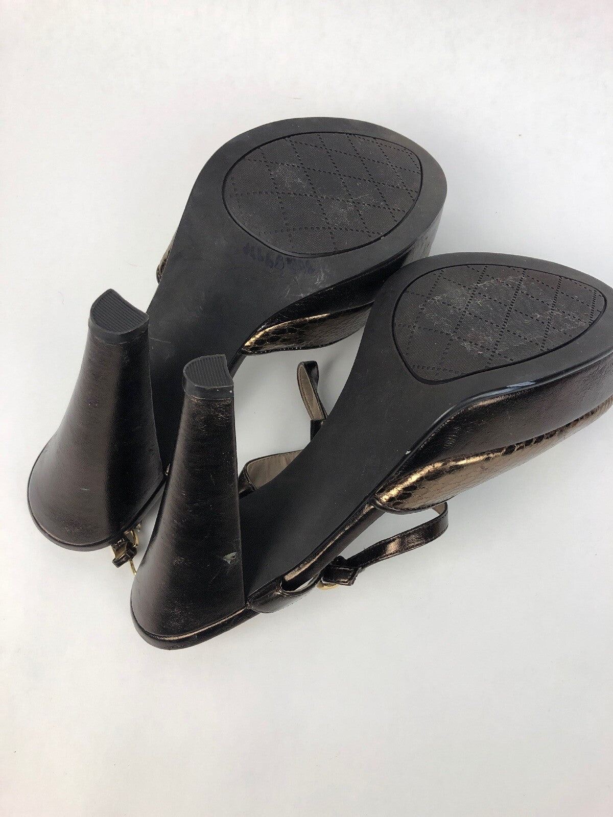 Rare LINEA PAOLO Open Toe Faux Snakeskin Patent High Heel Pumps Women's 10m