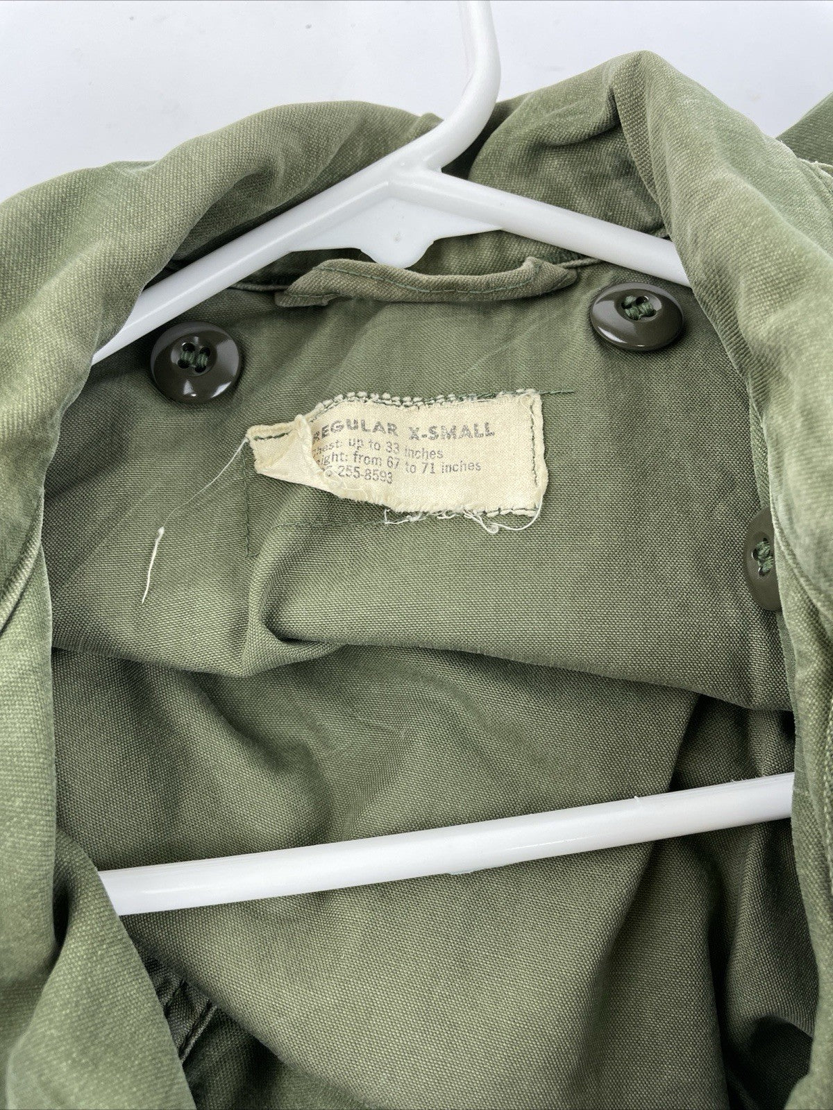 Vintage US Army Coat Mens XS Olive Green Field Jacket WR Sateen OG107 Military
