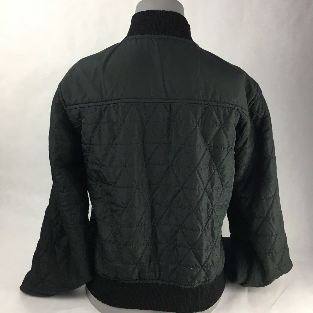 Prana Womens Quilted Jacket Black Zip Up Breathe Ribbed Moc Neck Stretch XS