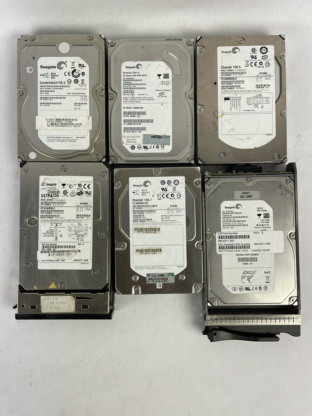 LOT OF 6 - Assorted Seagate  Hard Drives - 3.5" HDD - Cheetah - Barracuda