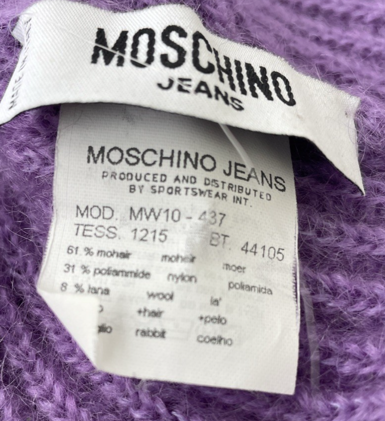 OEM Moschino Knit Mohair Balaclava Hood Hat Natural Women’s Purple Italy OSFM