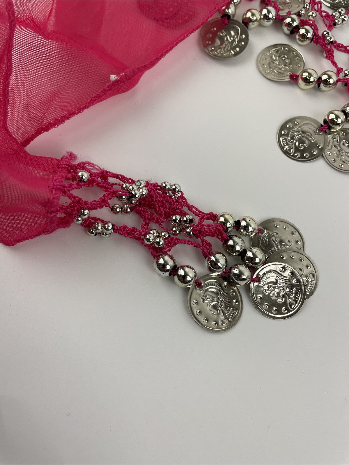 Belly Dancer Belly Dance Pink Coin & Beads Tie-on Scarf Belt  60" X 12" Beauty