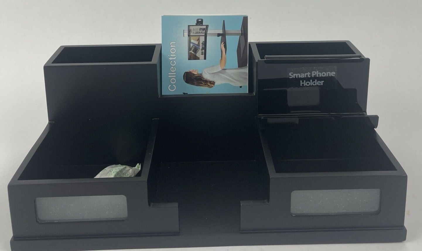 Victor Desk Organizer with Smart Phone Holder Wood Desktop Storage Black - NEW