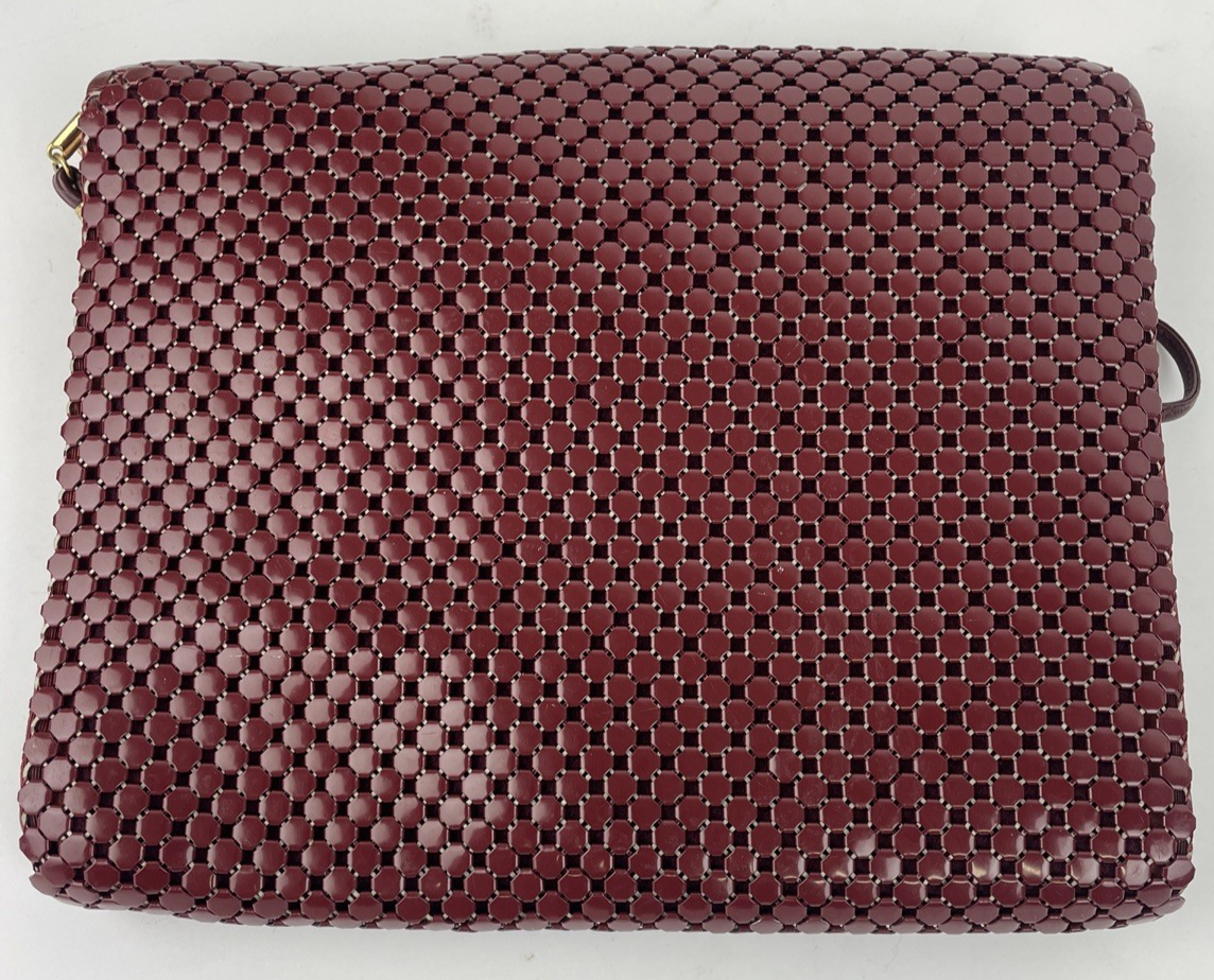 Whiting & Davis Burgundy w Red Mesh Clutch Metal Evening Bag Chainmail Hallmark