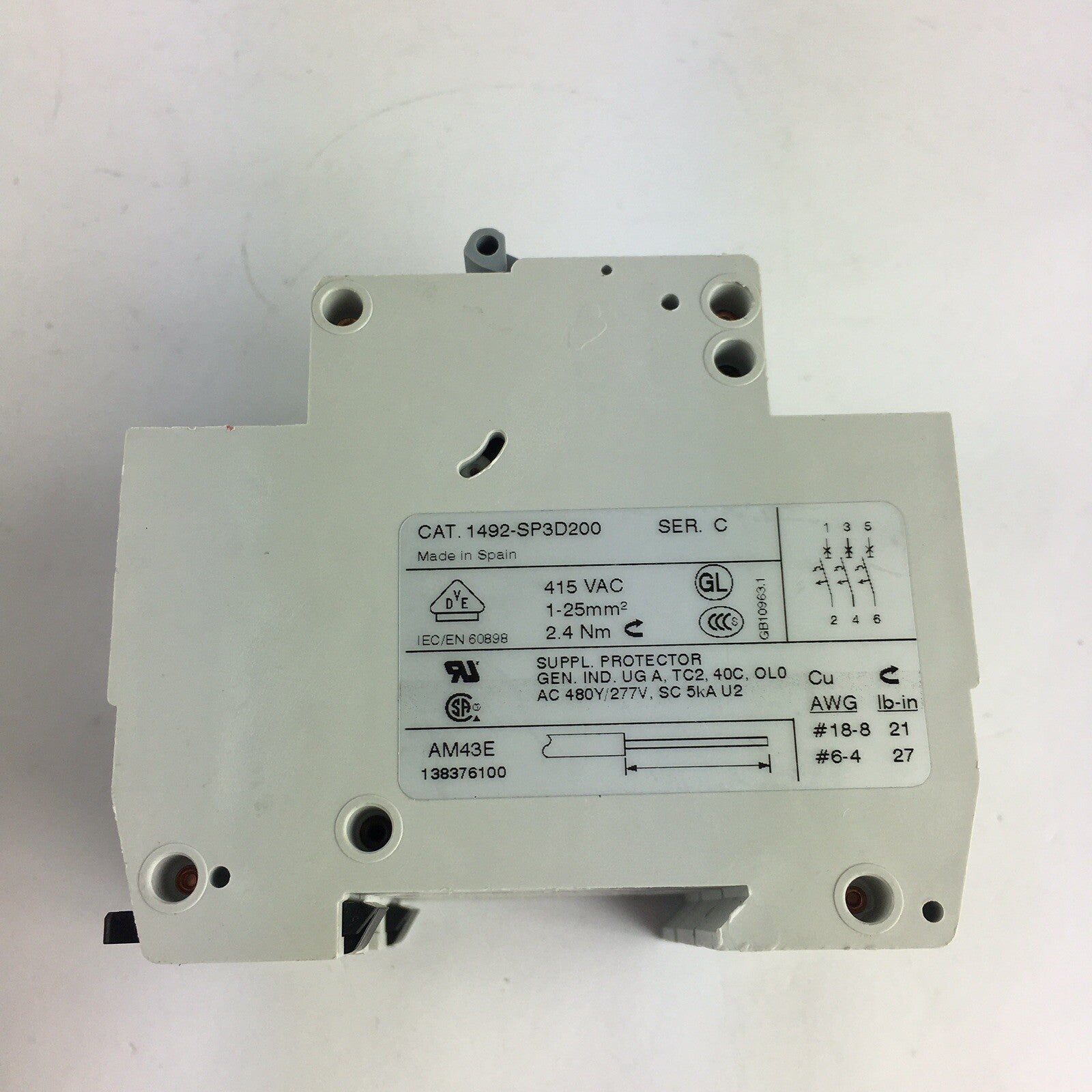 Allen Bradley 1492-SP3D200 Breaker, Miniature, 20A, 3P, 480Y/277VAC