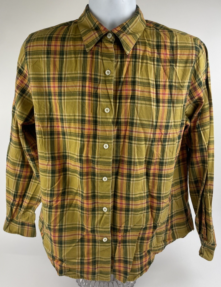 Liz Claiborne LizSport Petite Plaid Button-Up Shirt Women's Size M Long Sleeve