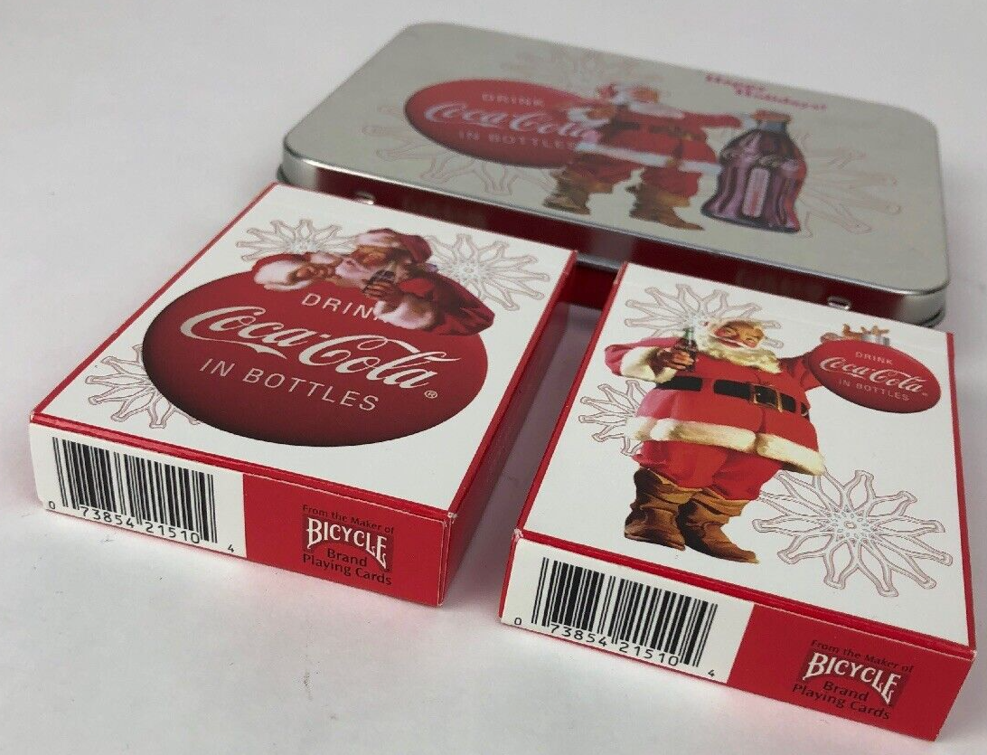 Bicycle COCA COLA ~ Santa Claus 2008 Collectible Playing Cards w/ tin container