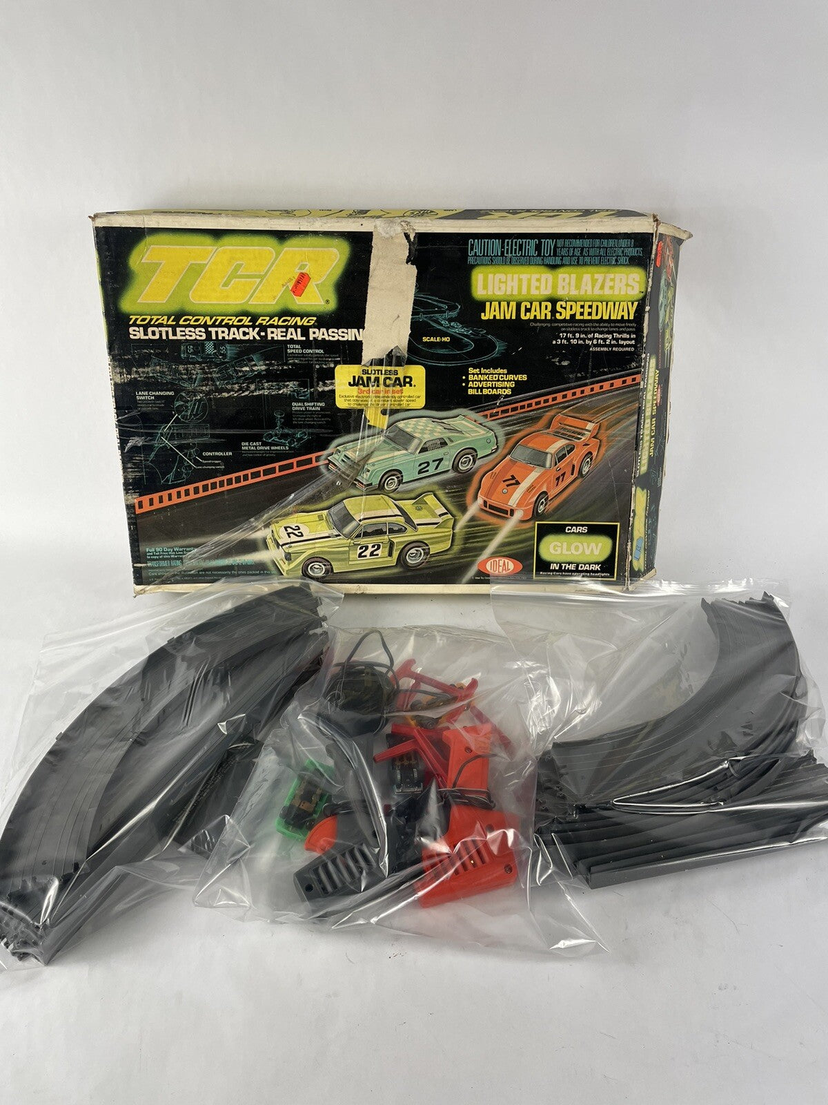 TCR Super Jam Can-Am Race Set - Ideal Toys 1979 Slotless Track Complete In Box