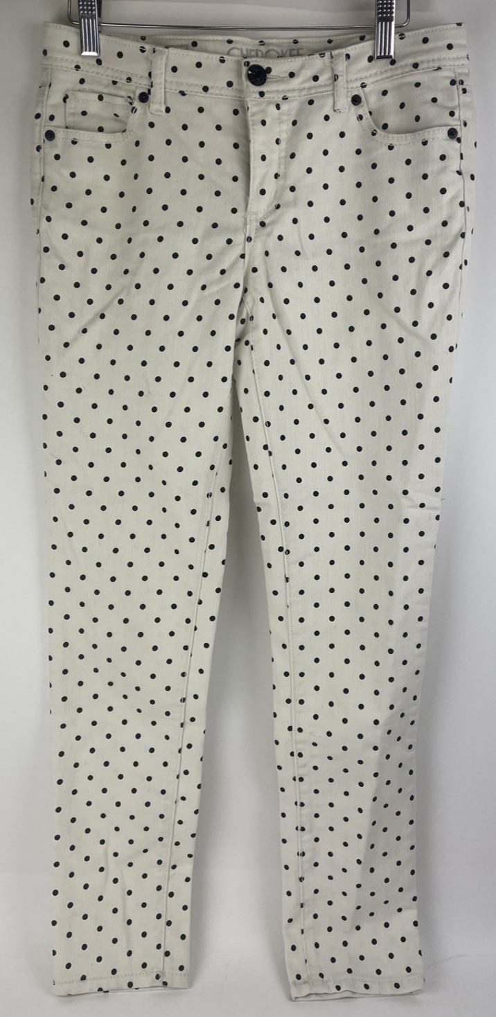 Cherokee Super Skinny Stretch White w Black Polka Dot Low Rise Jeans Women's