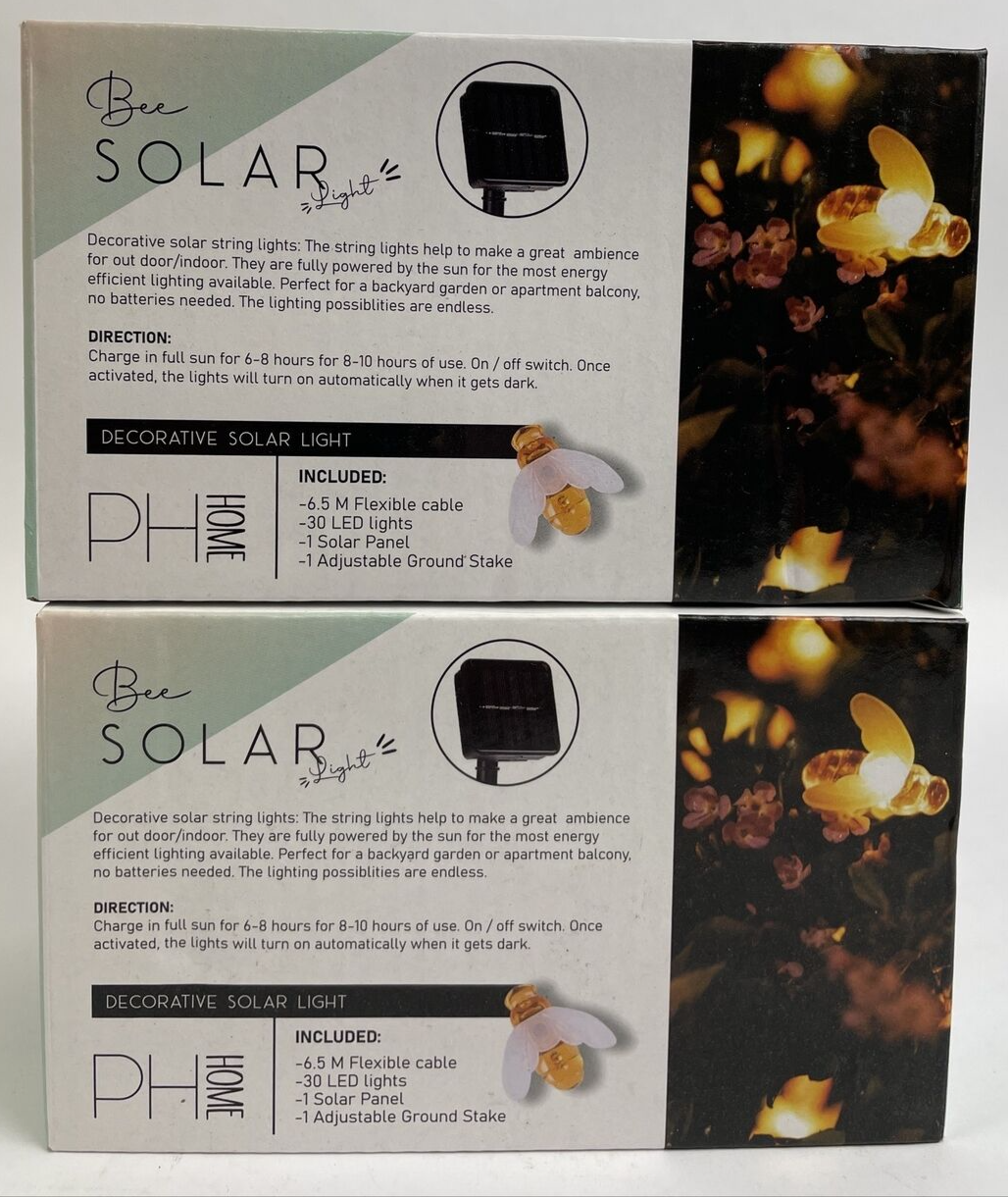 2 x 30 LED Solar Powered Bee String Lights Outdoor Yard Garden Decor Waterproof