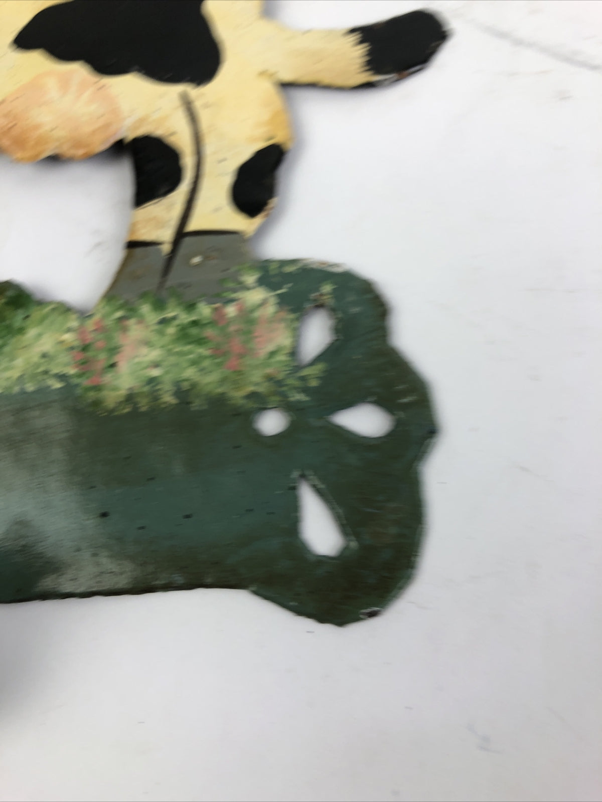 Antique Vintage Metal Towel Rail Roll Holder Hand Painted Cow Theme 6.5" x 7"