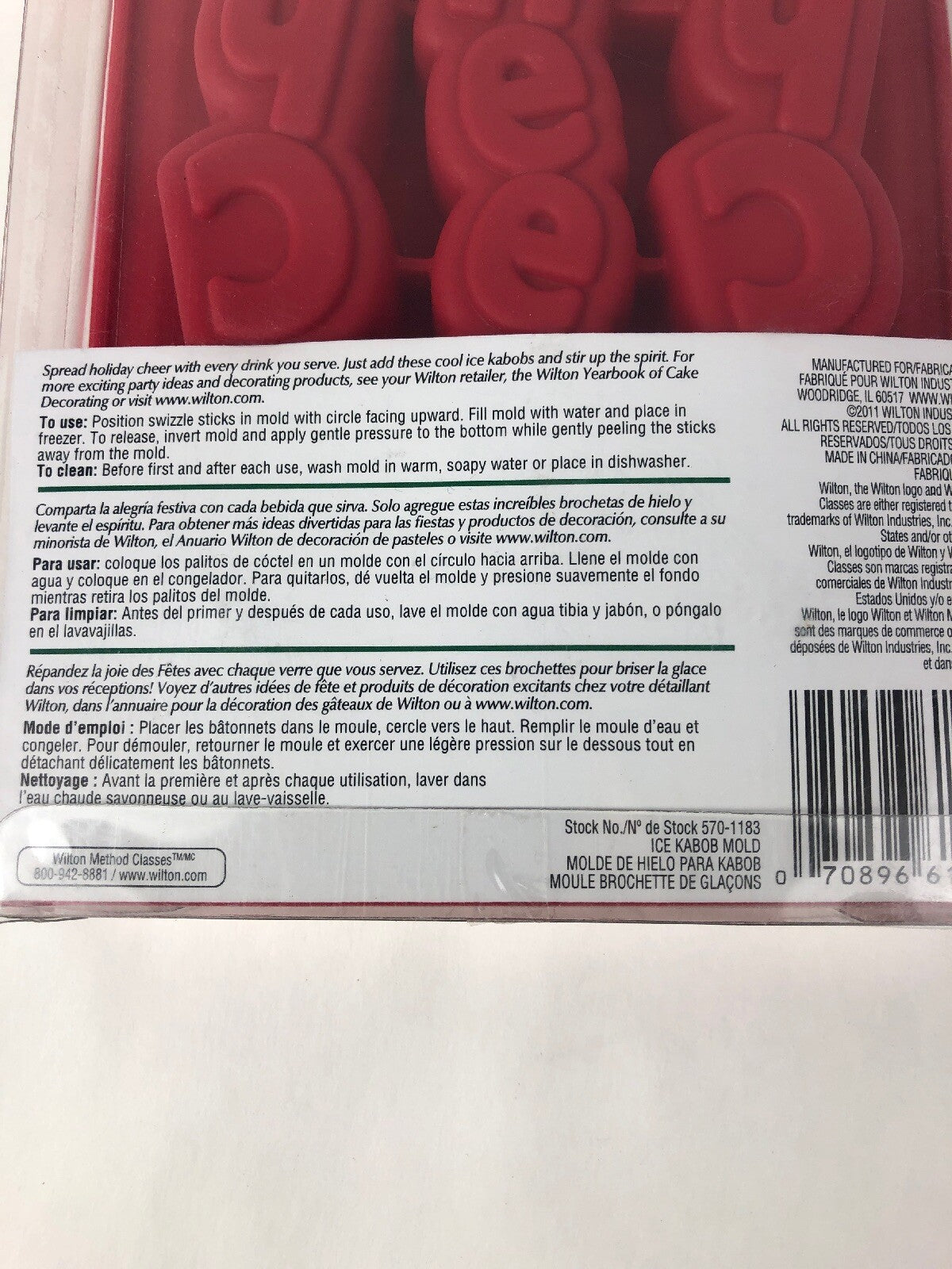 2 x Wilton CHEERS Ice Kabob Mold Red Silicone Tray Swizzle Stick -Party Favorite