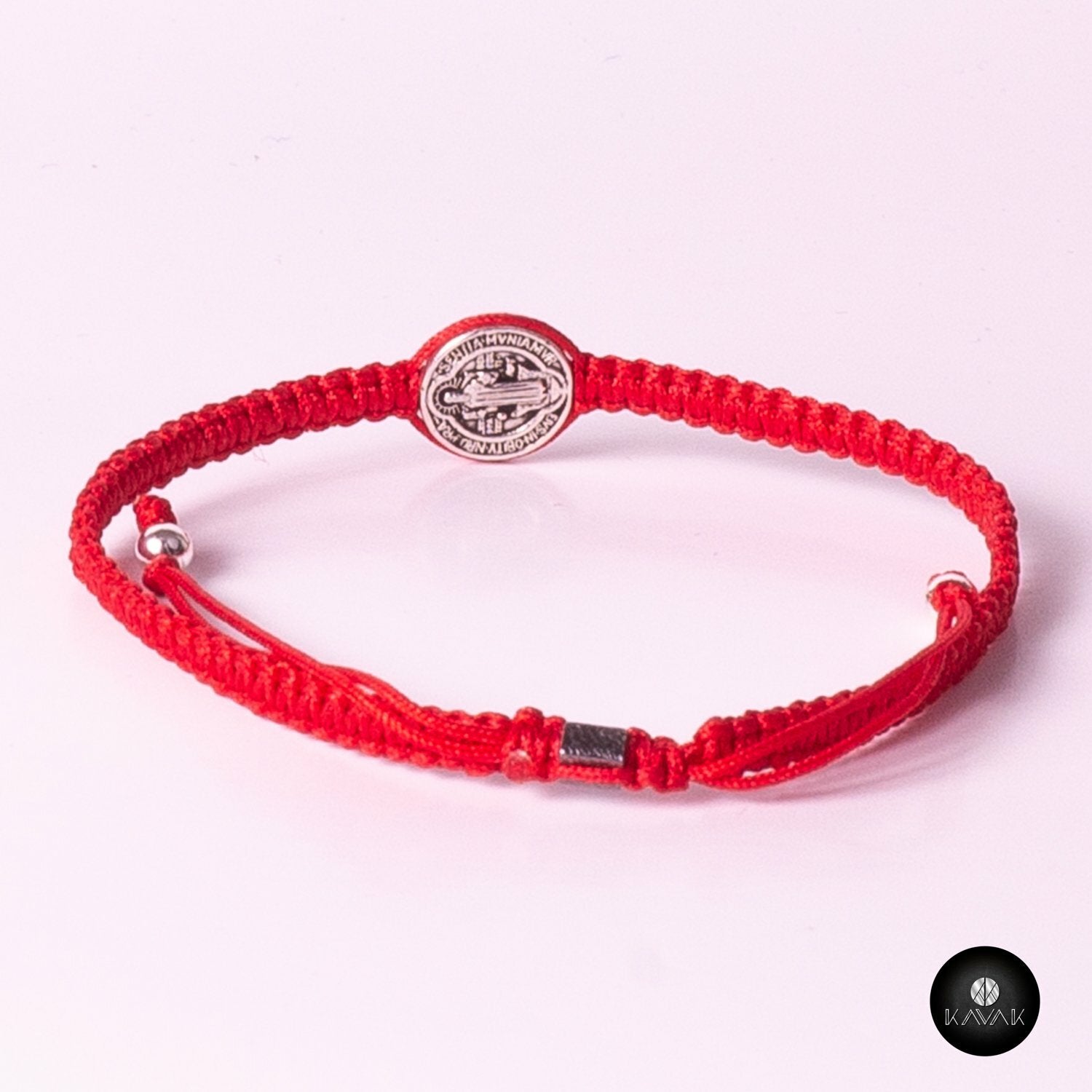 Kavak Handmade Men's bracelet Red blood Braided Saint Benedict Pendant
