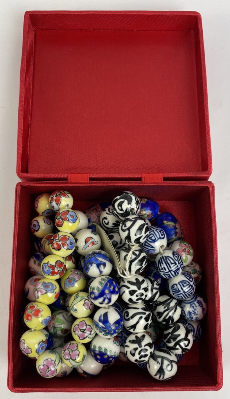 6 Vintage Porcelain Stretched Bracelets China East Asian Hand-Painted Beads