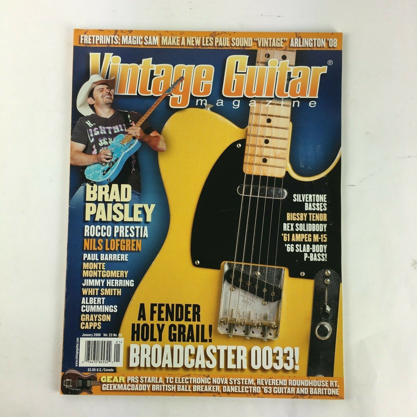 January 2009 Vintage Guitar Magazine A Fender Holy Grail! Broad Caster 0033!Brad