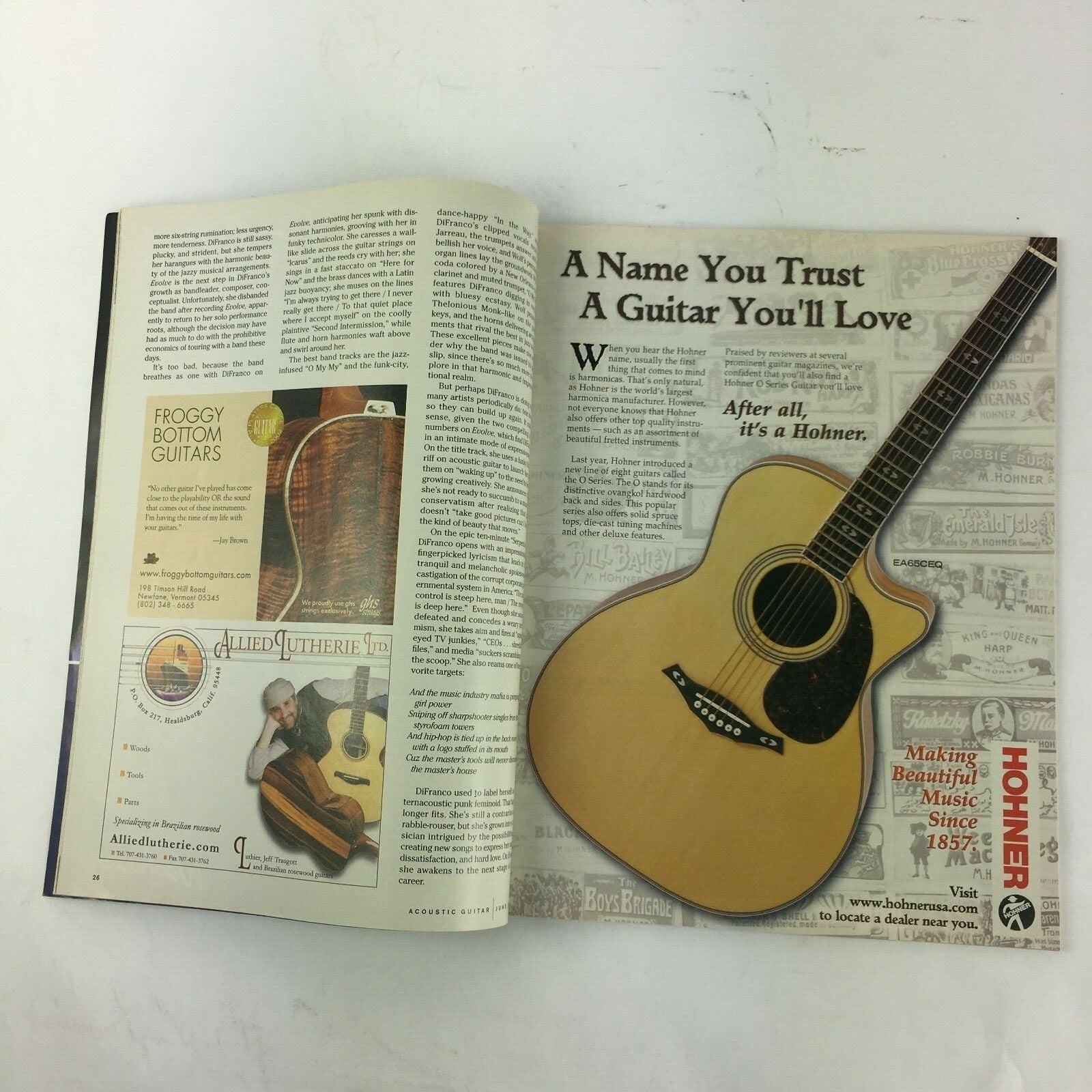June 2003 Acoustic Guitar World Magazine Folk Legend Doc Watson David Gray