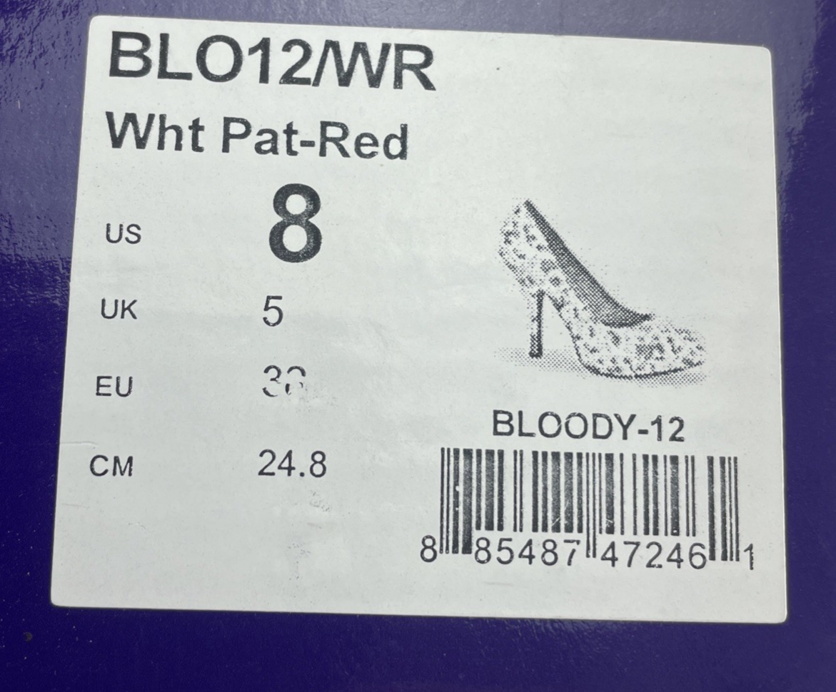 Funtasma Bloody 12 Pump White & Red High Heels Faux Blood splatter Size 8 NEW