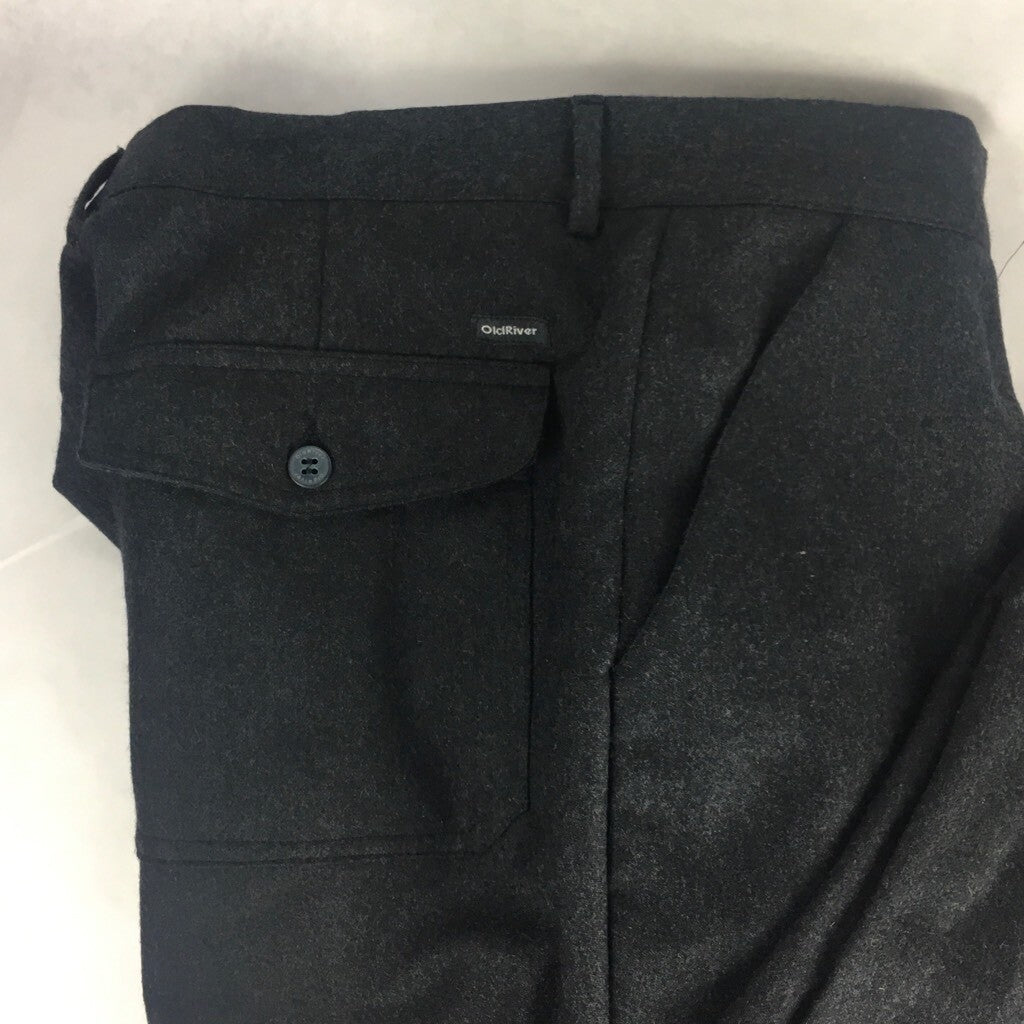 Old River Mens Dress Pants Black Flat Front Flap Pockets Virgin Wool US 38 EU 48
