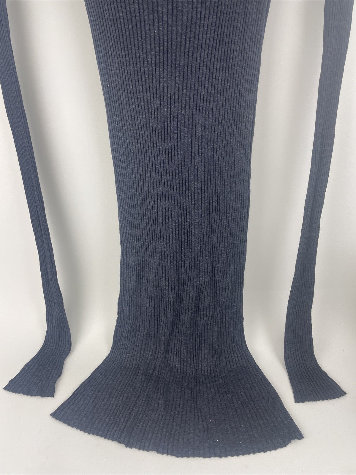Brian Lichtenberg Y2K Designer Ribbed Knit Maxi Dress w Fringe Shoulder Accents