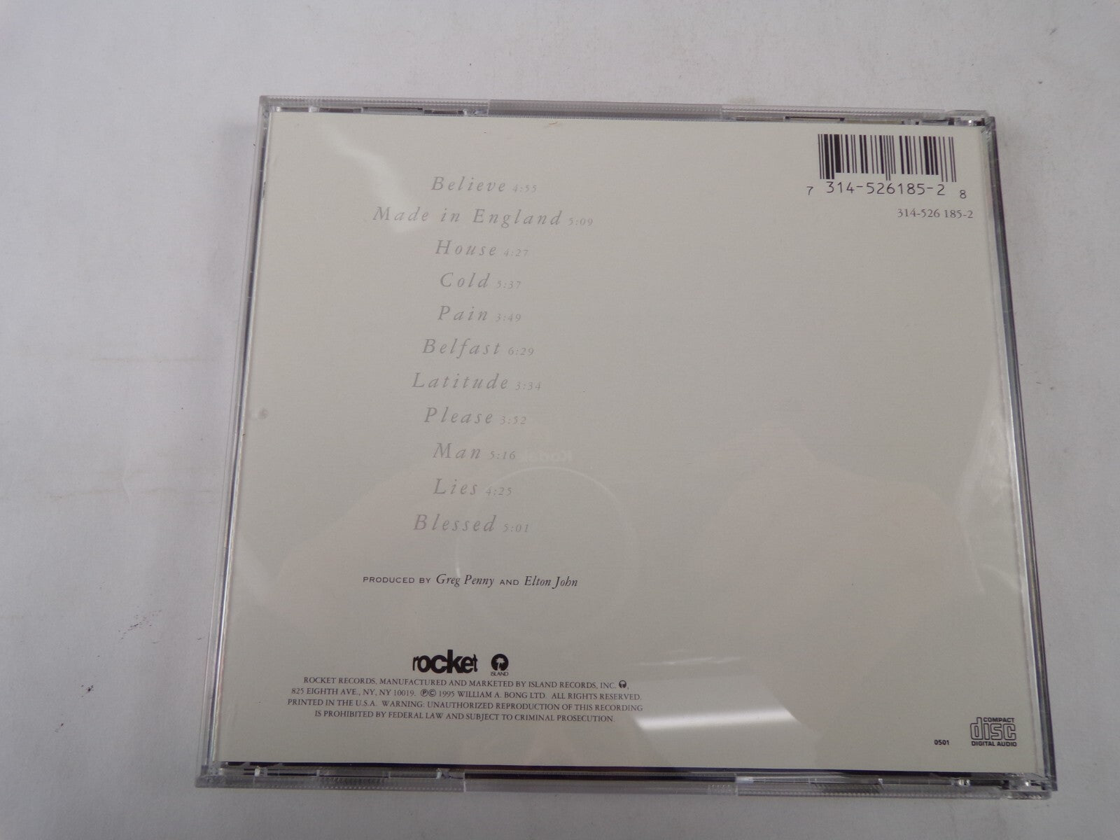 Elton John Made In England Believe Made In England House Cold Pain Belfast CD#57