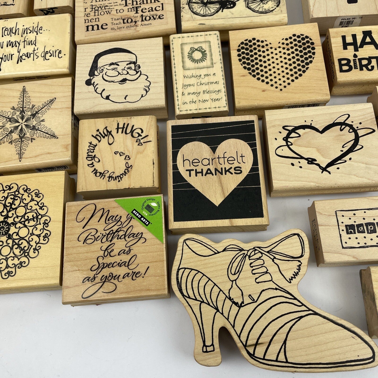 Rubber Stamp Lot of 34 SANTA Flowers Christmas Words Scrapbook Paper New Used